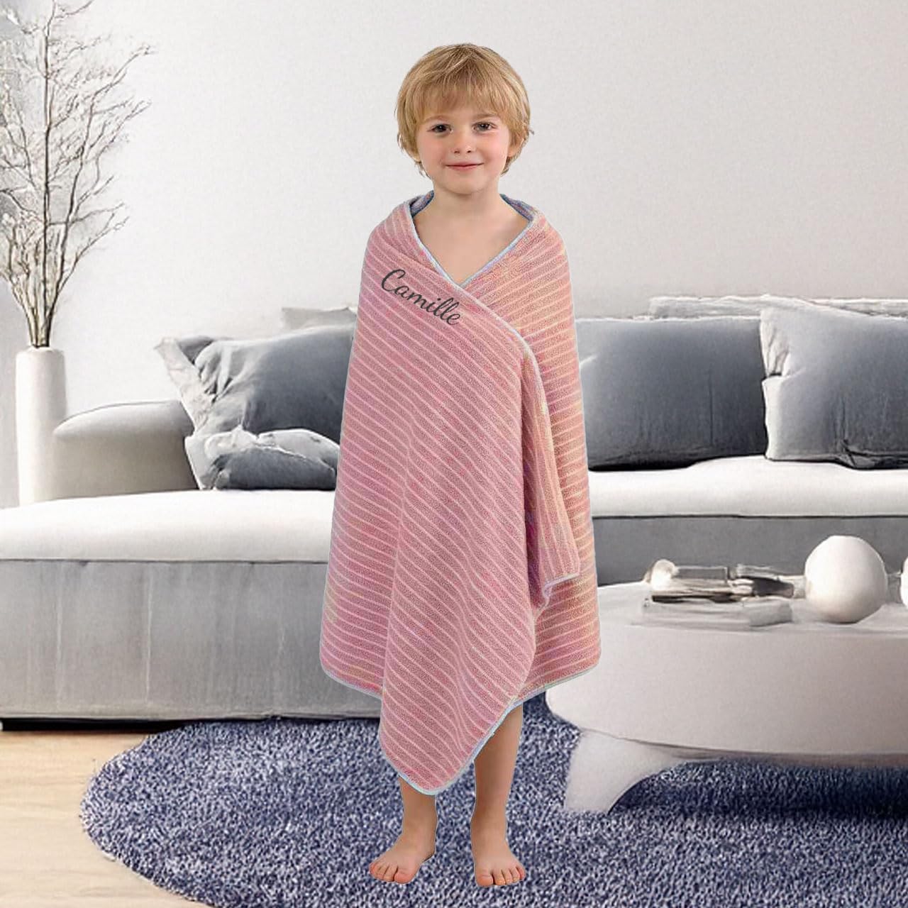 Personalized Embroidered Bath Towel for Kid, Custom Name Soft Absorbent Towel, Lightweight Quick Dry Spa Shower Wrap, Monogram Beach Towel Gift, 70 x 140 cm (27.5 x 55 Inches)