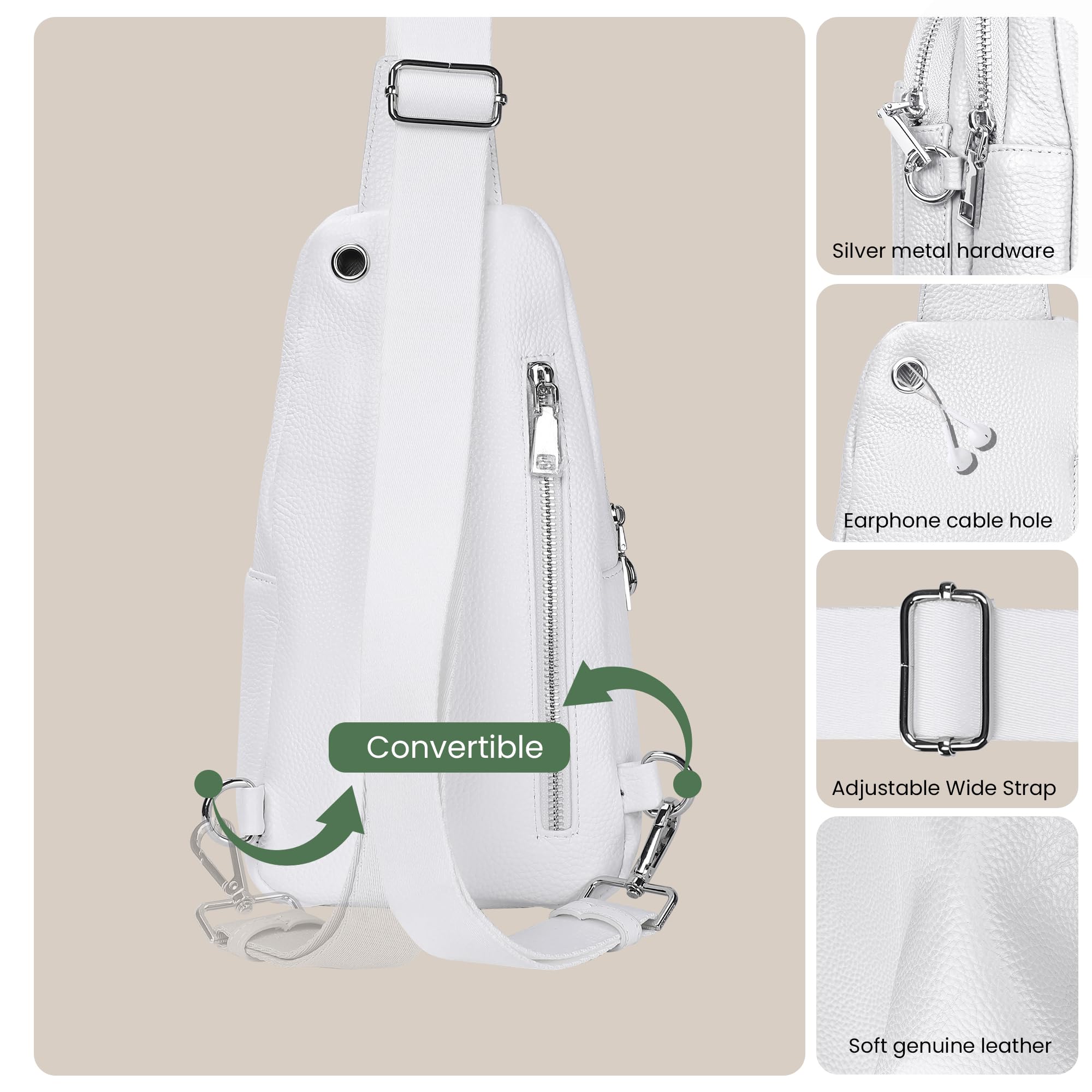 befen Borsa a Tracolla Donna, Mini Sling Bag Vera Pelle Zaino Monospalla Marsupio Tracolla Elegante Borsello Tracolla Viaggio Antifurto per Trekking, Lavoro, Sport