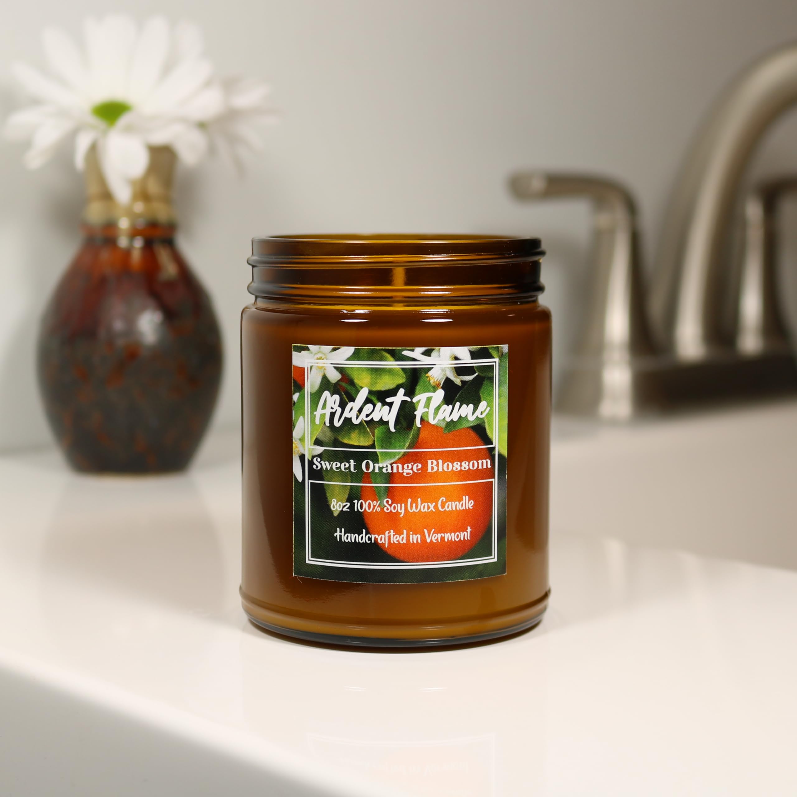 Świece | Słodki kwiat pomarańczy | 100% naturalny wosk sojowy świeca do dekoracji wnętrz | wysoko pachnąca | zapach premium | ręcznie wykonana w Vermont, USA | 236 g | długotrwała |