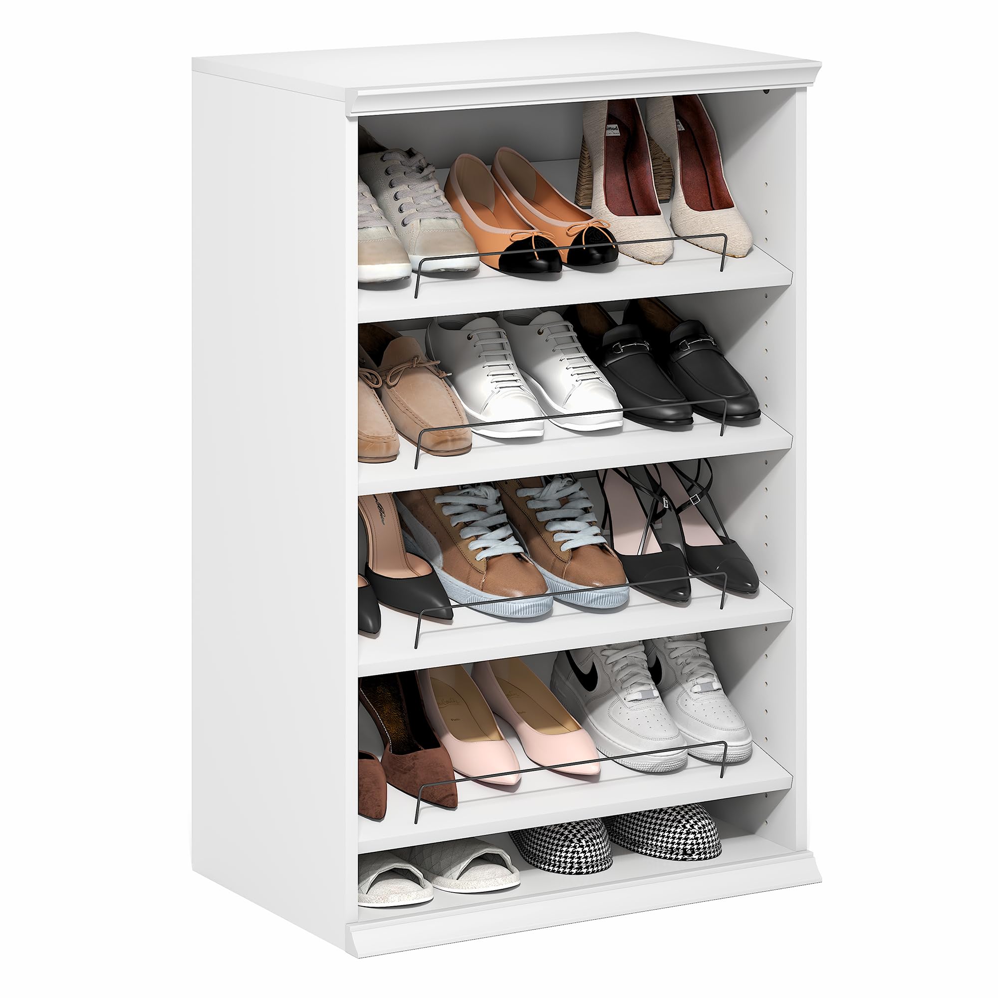 Furinno FANO Shoe Rack, 4-Tier Shoe Organizer, Closet Shoe Shelf with Angled, Adjustable Shelves, Stackable Shoe Storage, 15.9 x 23.6 x 36.2 for Wardrobe, Bedroom, Living Room, White