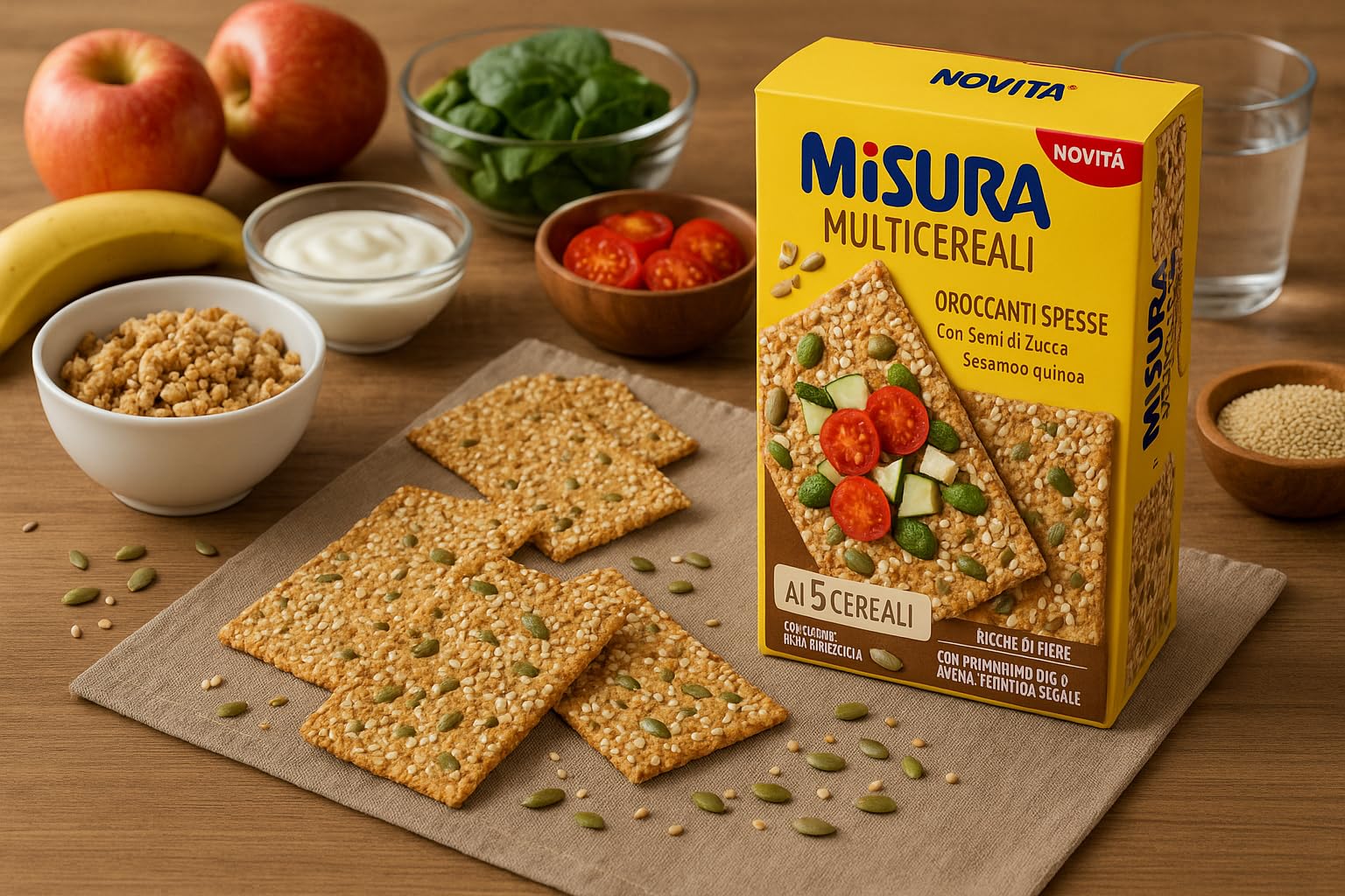 10 Confezioni Croccanti Multicereali 200g – Con 5 Cereali, Semi di Zucca, Sesamo e Quinoa, Ricchi di Fibre, Snack Spesso e Croccante, Senza Olio di Palma, Totale 2 kg