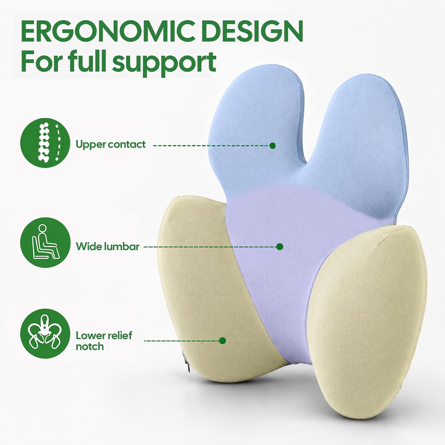 Full Back Support Pillow for Office Chair, 3-Zone Memory Foam | Large 3-zone memory foam backrest with breathable washable cover and adjustable strap for office chairs and wheelchairs