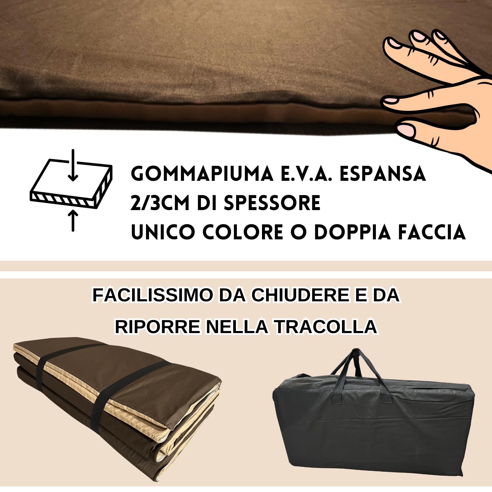 Tatami - Esterilla artesanal plegable para yoga, colchón para shiatsu hipoalergénico, futón transportable para operadores holísticos y masajes tailandeses - Lavable y desenfundable, fabricada en
