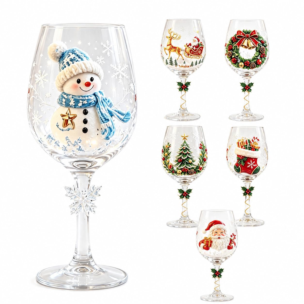 RTEuiy Christmas Wine Glasses Pattern Goblet, Holiday Decor Drinking Glass