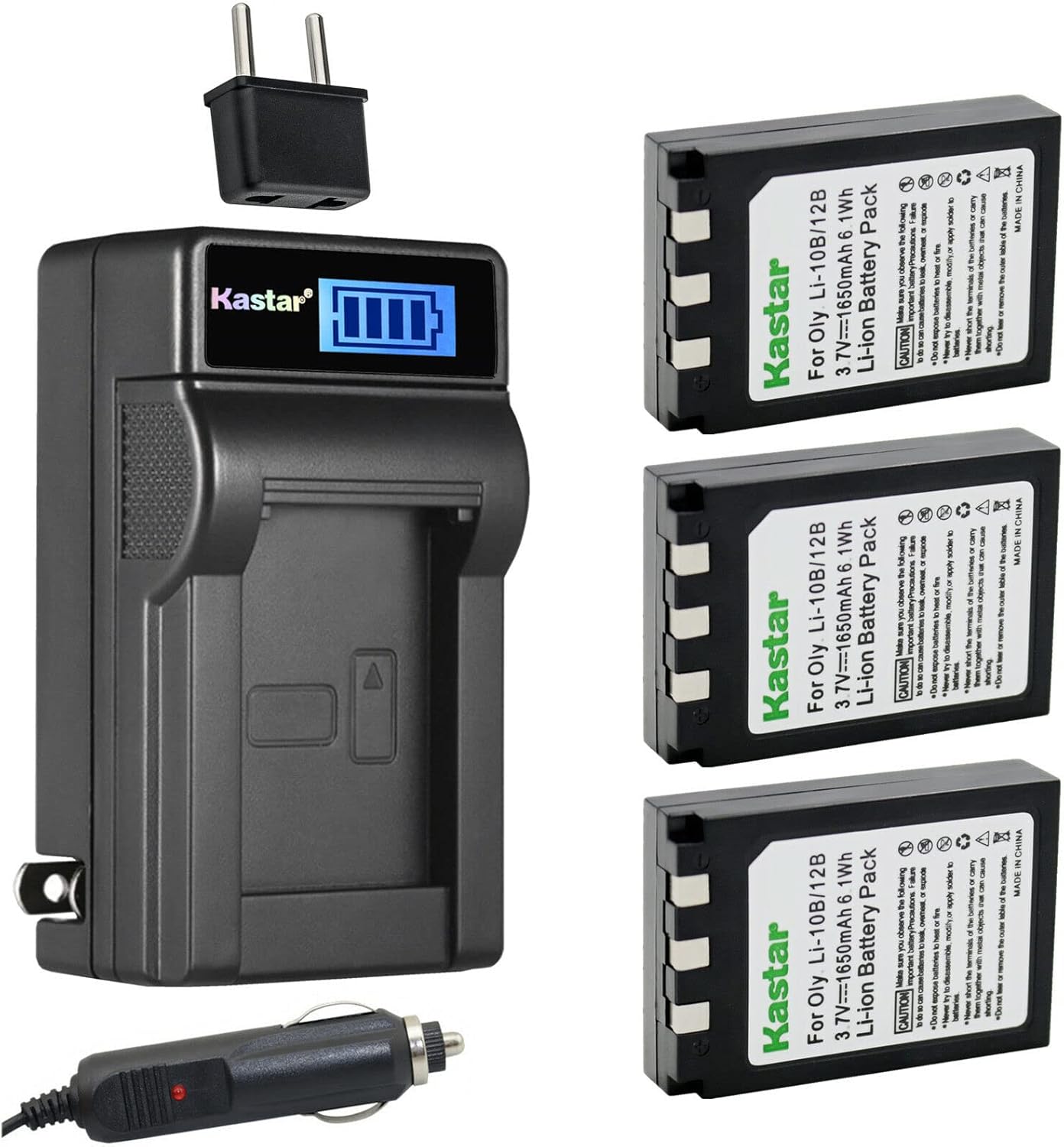 Kastar 4-Pack Li-10B Battery and LCD AC Charger Compatible with Olympus Li-10B Li-12B Battery, Olympus Li-10C Li-10CN Charger, Olympus Camedia X-2, Camedia X-3, Camedia X-500 IR-500 FE-200 Cameras