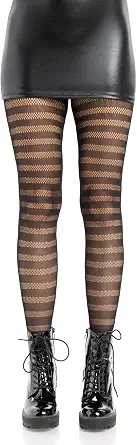 Leg Avenue Striped Fishnet Tights - Black, One Size