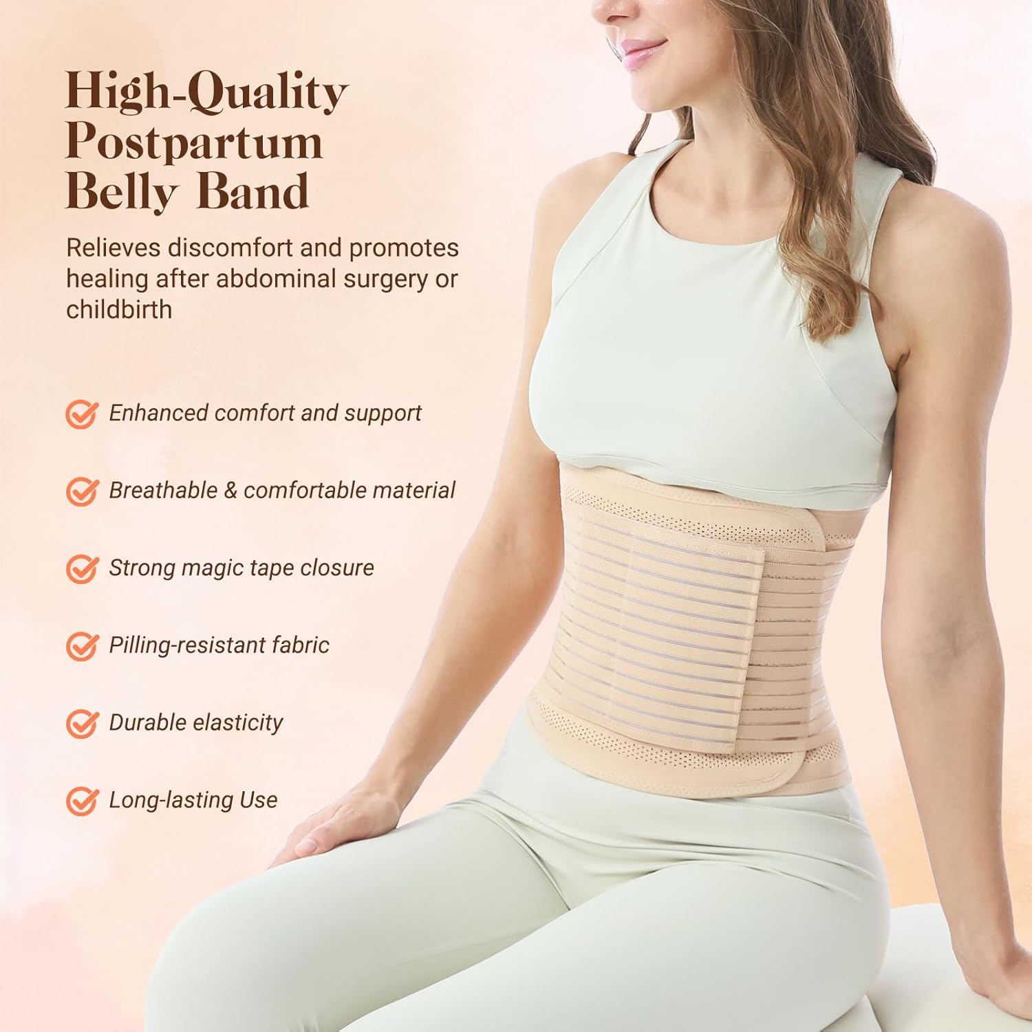 Postpartum Belly Band for Women: Abdominal Binder Post Surgery Compression Support Belt - Waist Trainer Girdle C Section Wrap - Image 8