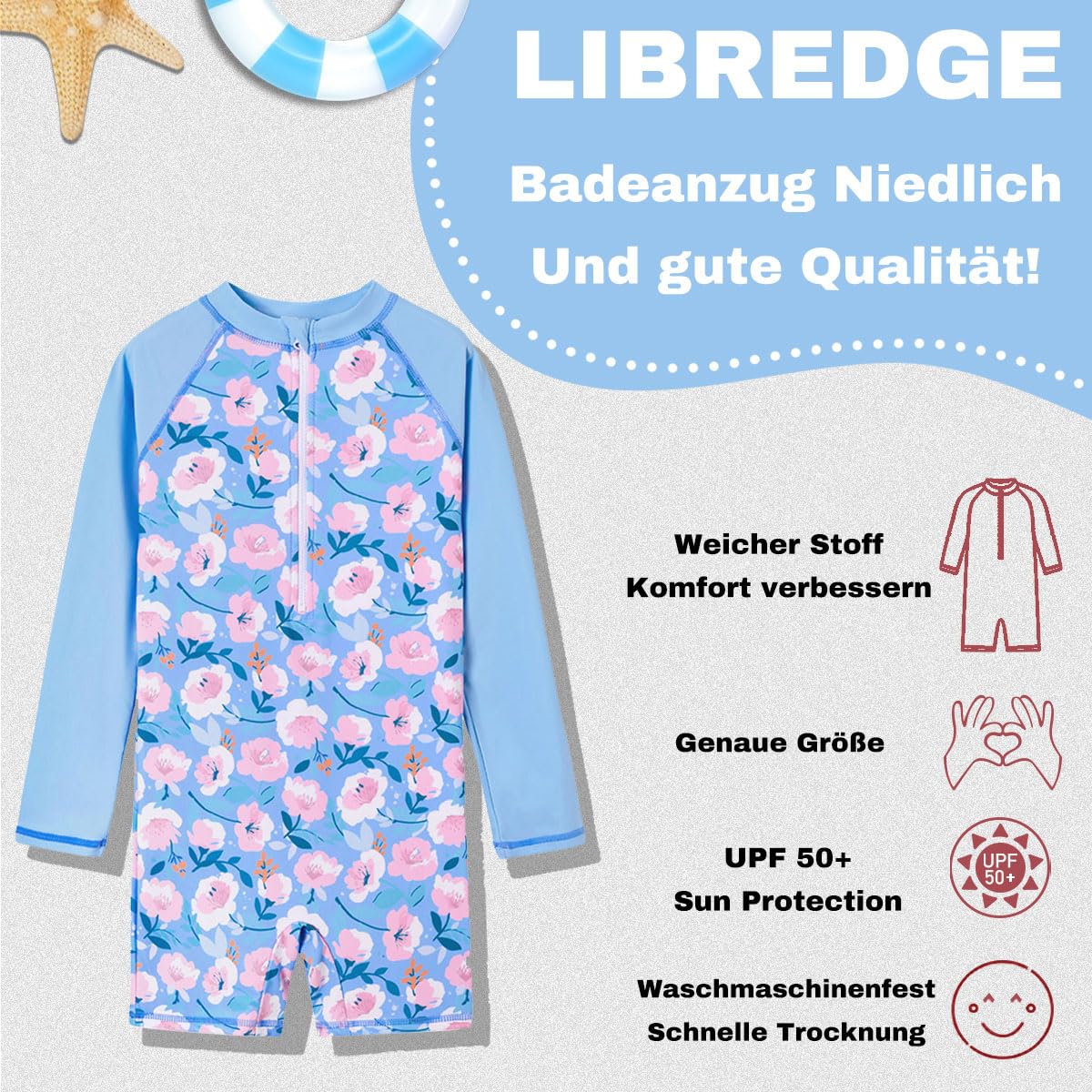 Dziewczęce kostium kąpielowy z długim rękawem Rash Guard UPF 50+ ochrona