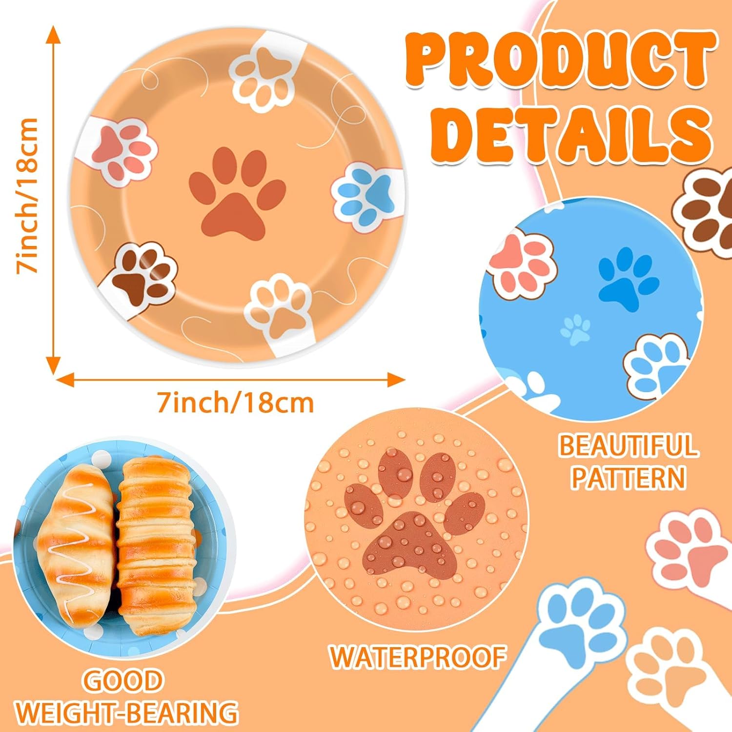 48Pcs 7" Blue Dog Birthday Party Paper Plates Puppy Supplies Blue Paw Dessert Tableware Set Paw Shaped Disposable Dinnerware Plates for Kids Girls Boys Cartoon Birthday Decorations Party Favors - Image 3