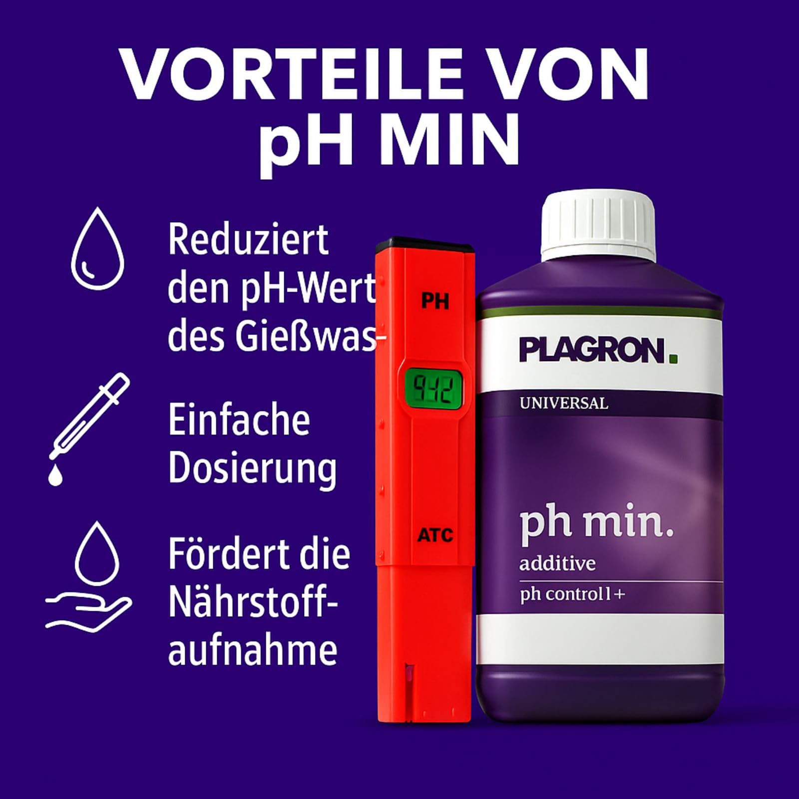 Weedness Plagron pH- Minus 500 ml + pH-Messgerät - ph-senker Grow Anbau Indoor Dünger Flüssig Down Granulat Pflanzen
