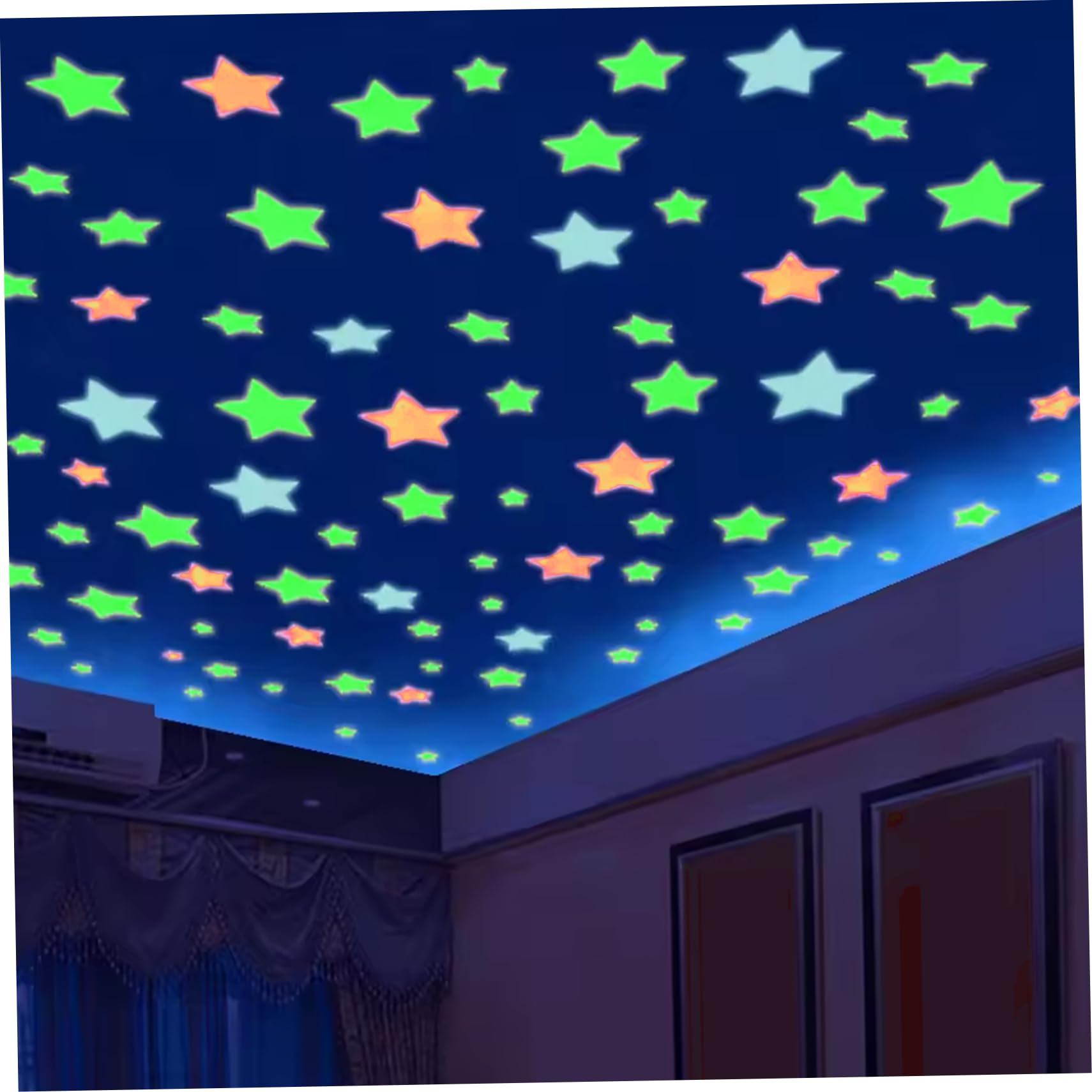 Étoiles brillantes dans le noir contre la peur du coucher stickers plafond PVC