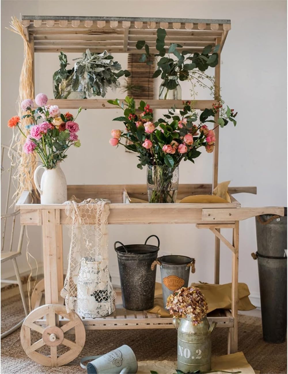 Hubiuyo フラワーワゴン ガーデンプランターヤードプランターガーデン