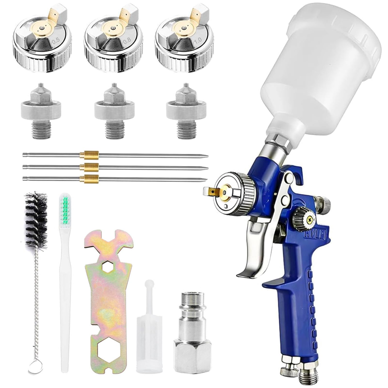 Mini pistola a spruzzo HVLP H2000, ugelli 0,5/0,8/1,0mm, bicchiere 125ml