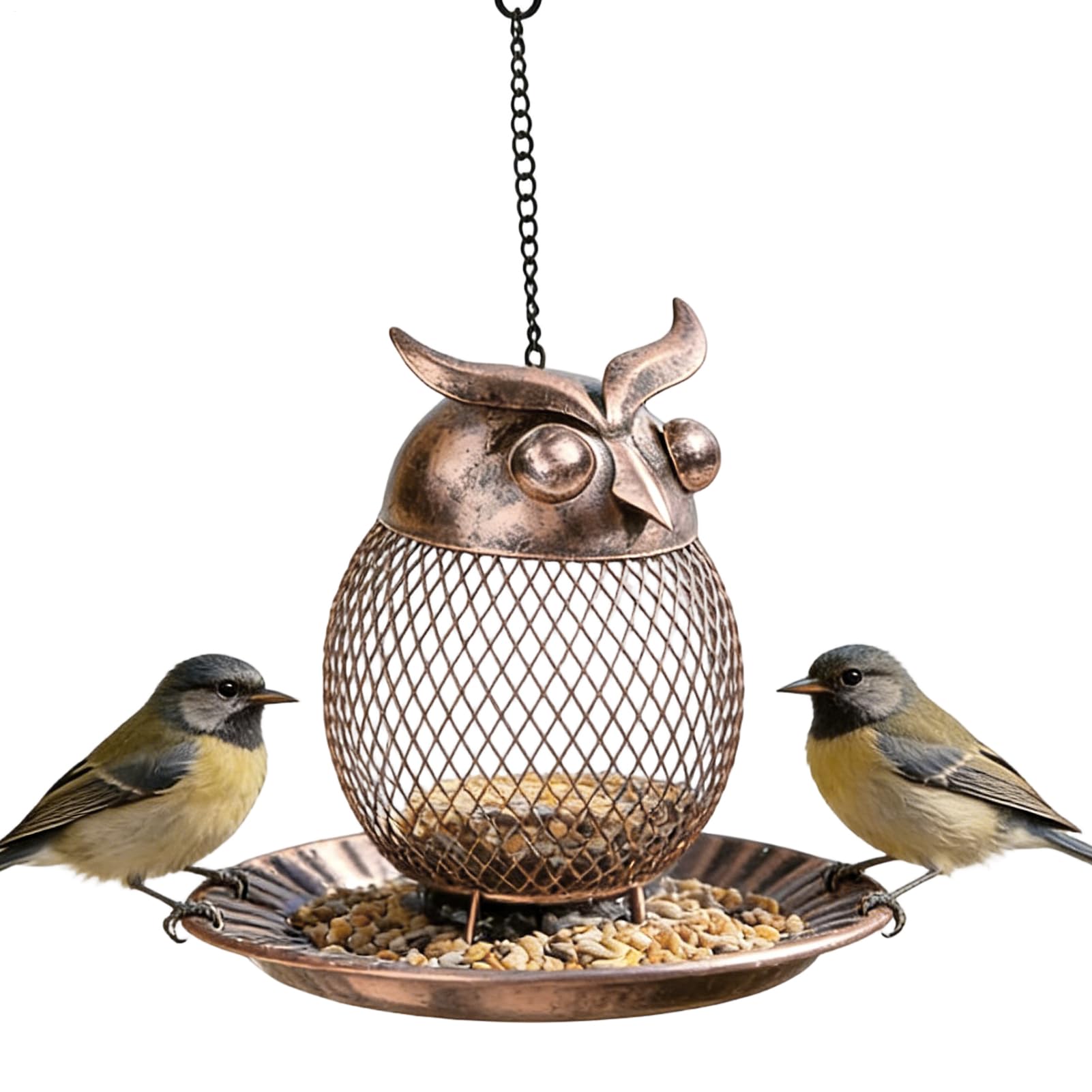 Mangeoire à oiseaux extérieur hibou en métal pour jardin et terrasse