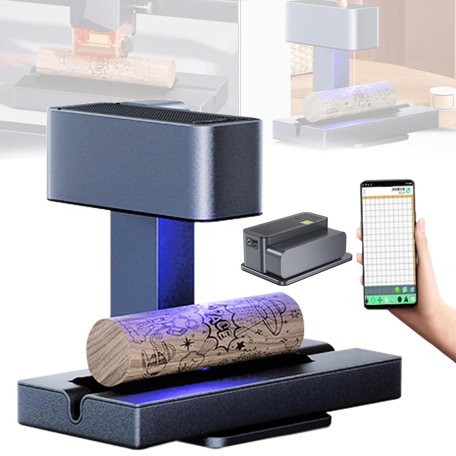Graveur Laser Pliable Pour Cylindrique, Mini Outil De Gravure DIY Prend En Charge Le SystèMe Win/Mobile, Pré-Assemblé Tout-En-Un Pour Bois, MéTal, Acrylique