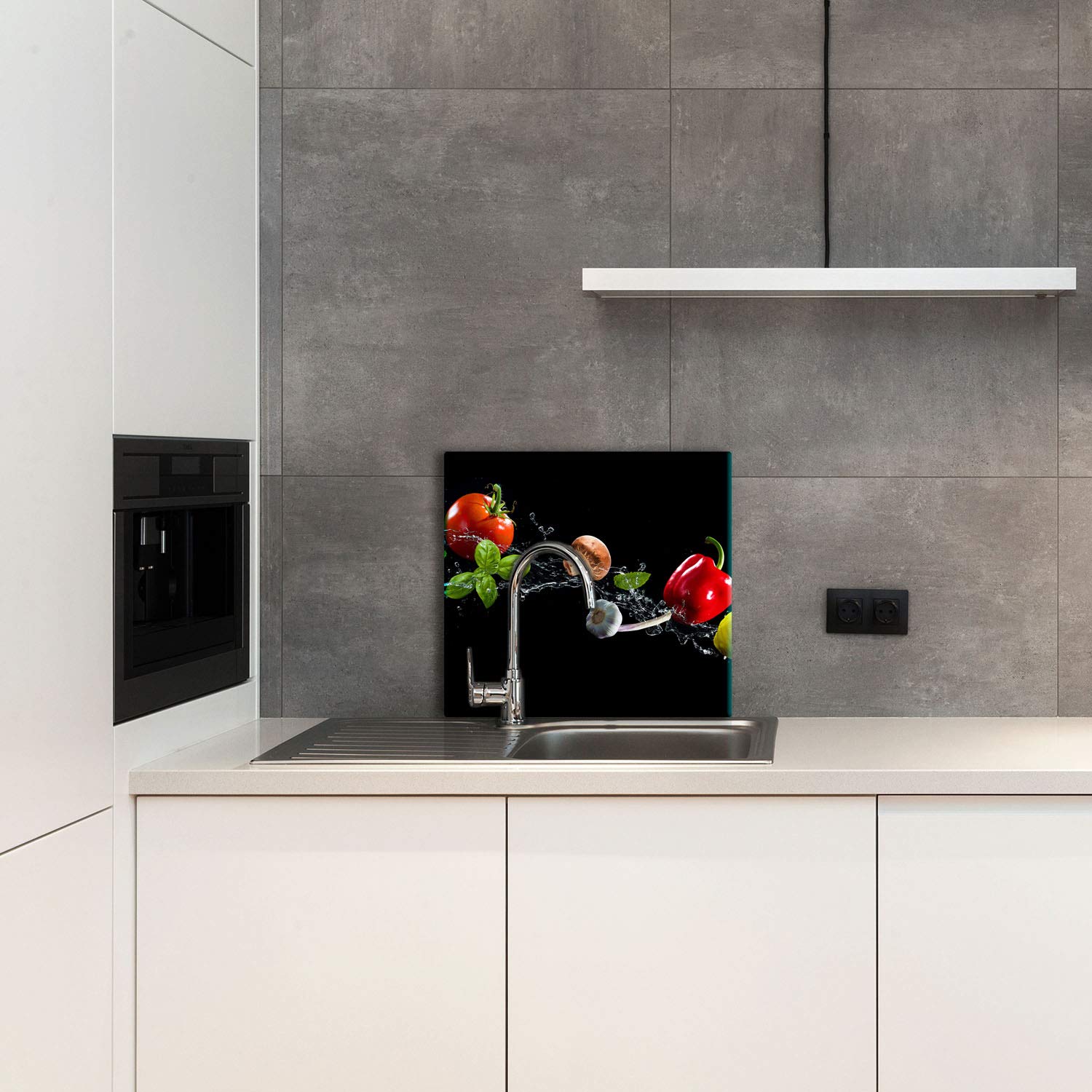 TMK | Keuken achterwand spatbescherming van gehard glas 60 x 65 cm - decoratief glas met zelfklevende tape - glazen achterwand keuken, bloem