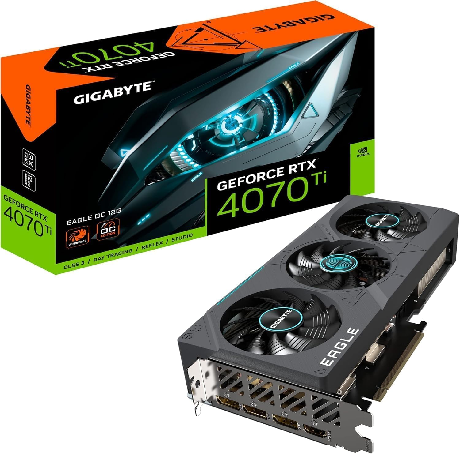 Gigabyte GeForce RTX 4070 TI EAGLE OC 12GB Graphics Card - 12GB DDRX6 21Gbps 192bit, PCI-E 4.0, 3 x DisplayPort 1.4, HDMI 2.1a, NVIDIA DLSS 3, Supports 4K, Ada Lovelace Arch, GV-N407TEAGLE OC-12GD V2