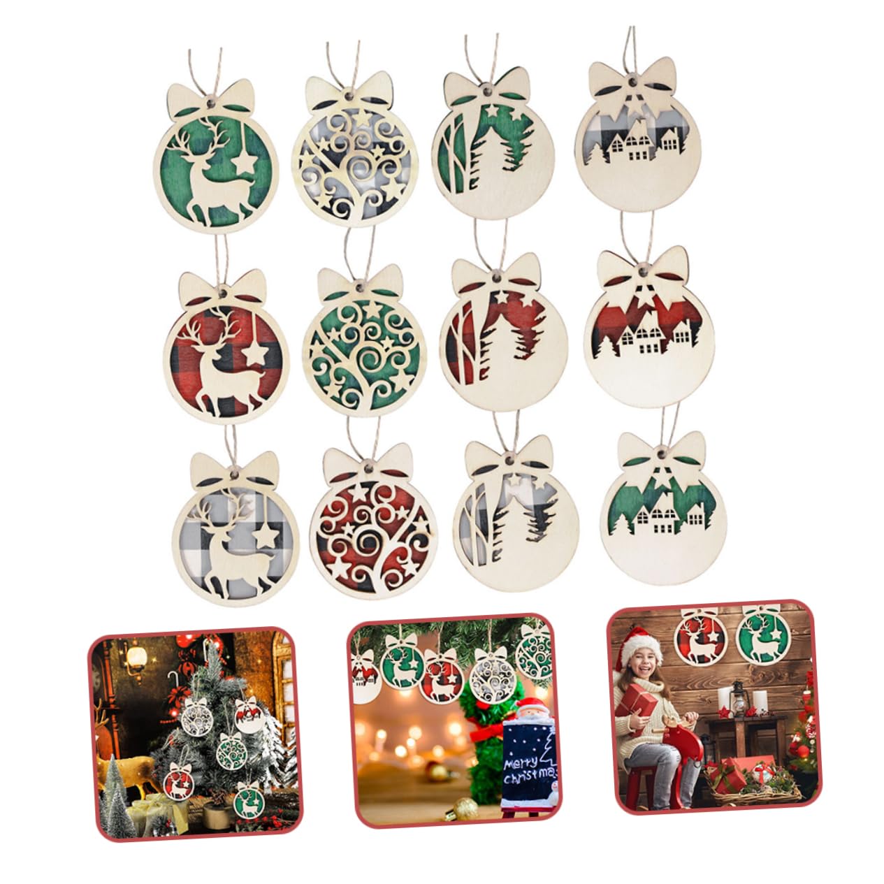 Zerodeko 3 Series Colgante Navideño De Madera Adornos De De Navidad Colgante Guirnalda Árbol Decoraciones Navideñas para Interiores Decoraciones Navidad De Madera 12 Piezas X 3