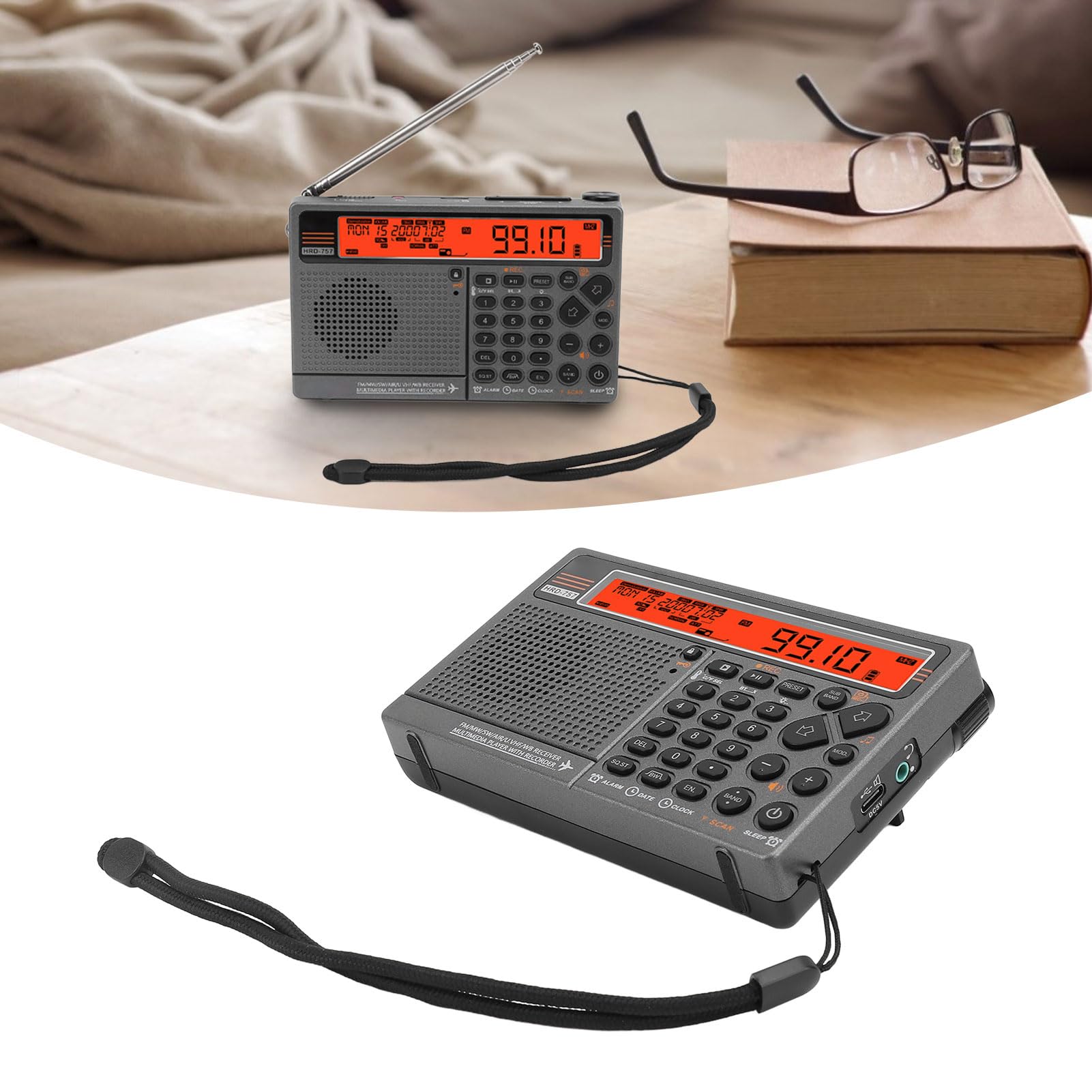 Multiband Radio SW FM MW Air V.UHF WB Digital Radio con Función de Emergencia Naranja