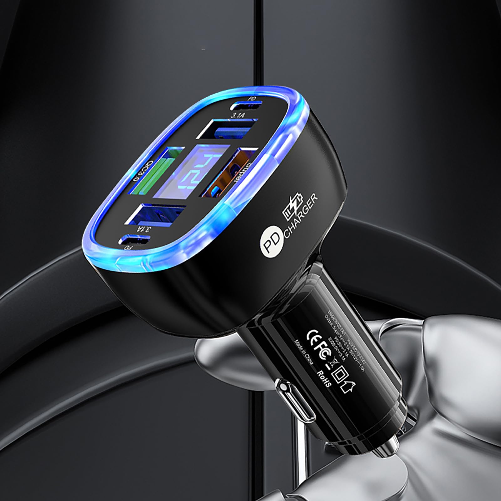 Cargador de coche USB C de 130 W, compatible con cargador de coche de carga rápida 4 en 1, encendedor de cigarrillos multipuerto USB