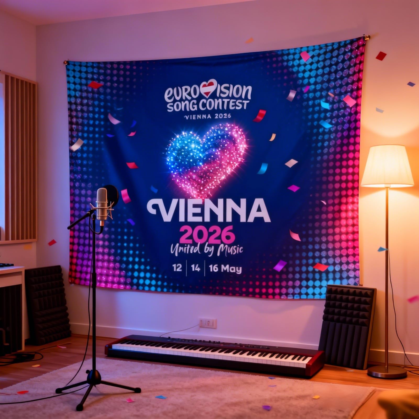 Eurovision Song Contest 2026 Vienna Party Decorations, Flag Banner, Eurovision 2026 Celebration Themed Decor for Home, Garden, Bar, Street (90 * 150cm) — view 3