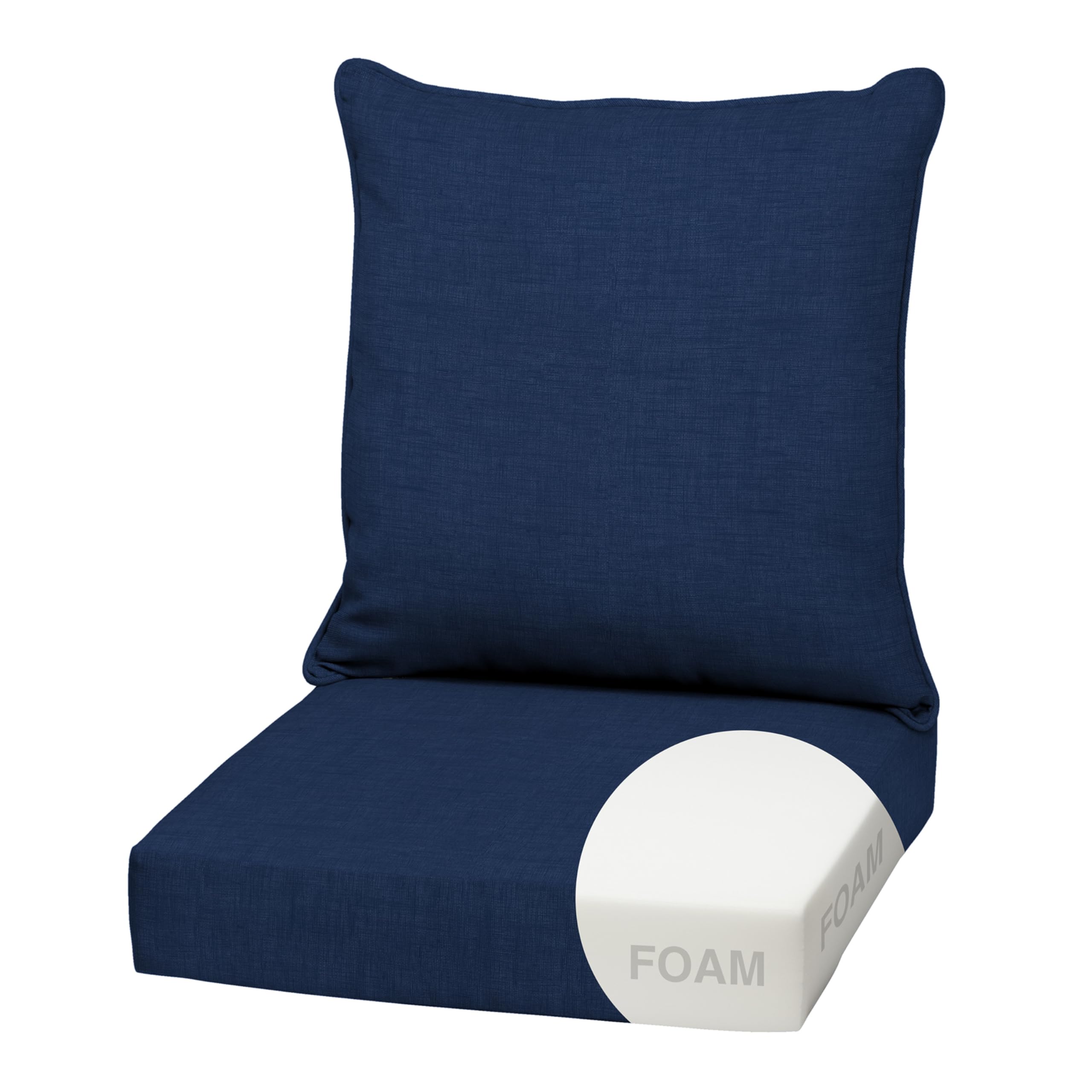 arden outdoor foam deep seat cushion set, 22x24, premium high-density foam, never flattens, weather-proof for patio chair sofa couch, sapphire blue leala