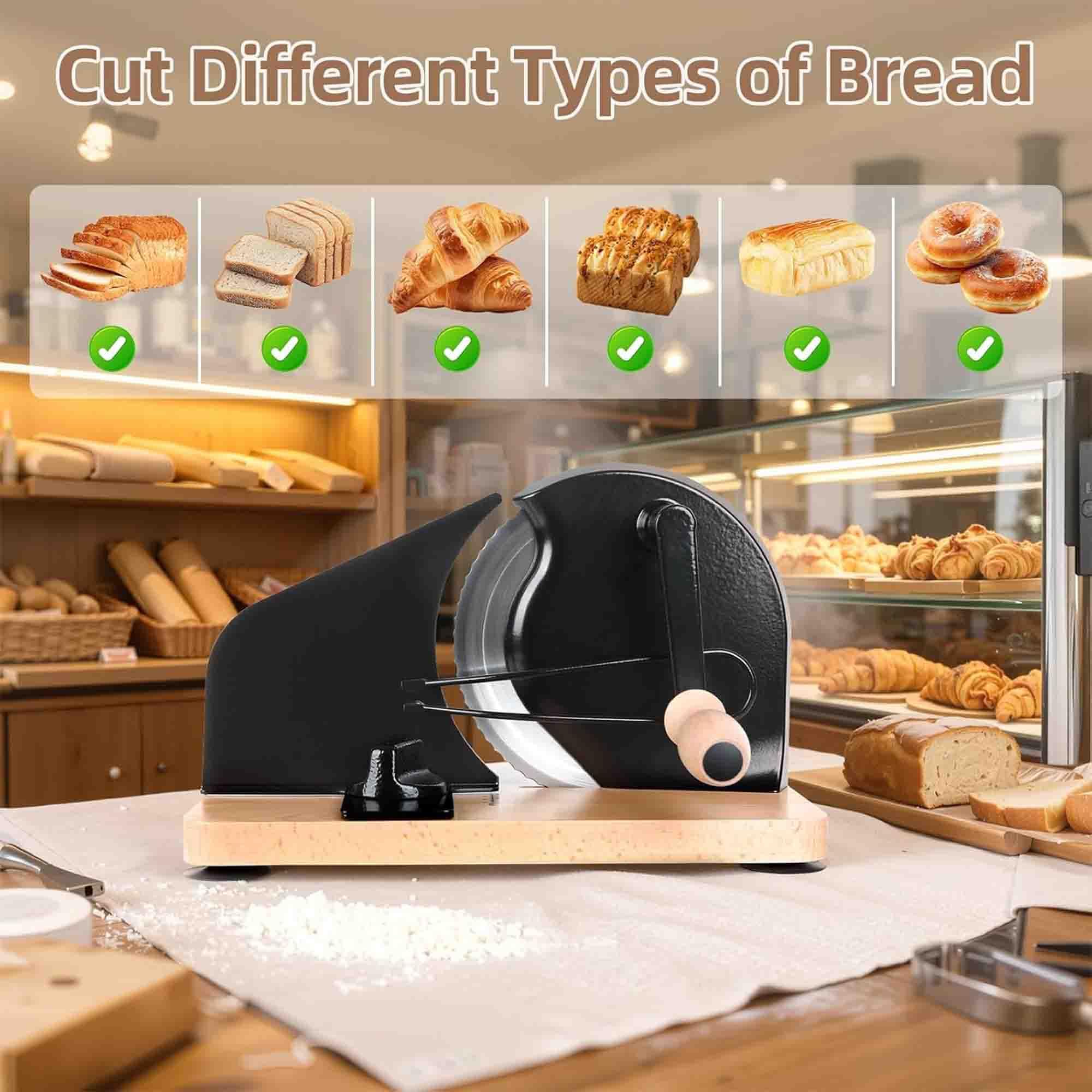 Cortador de pan manual, cortador de masa madre casero con manivela, ancho ajustable, hoja afilada, valla de acero, línea de escala, ideal para hornear en casa