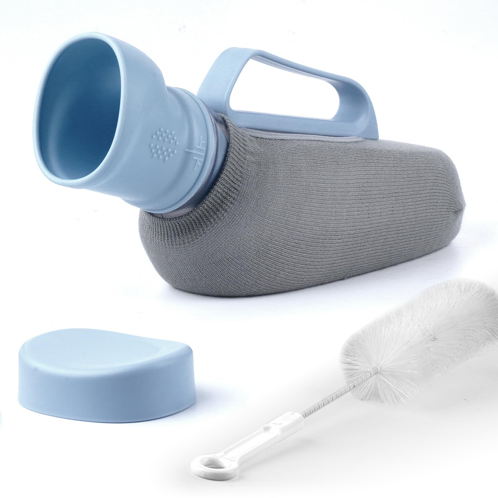 Portable Urinal for Men - 40oz Male Urinal Bottle, Leak-Proof Travel Urinals for Mens with Knitted Sleeve & Cleaning Brush, Reusable Pee Bottles for Men for Car Trip, Camping & Bedside Use