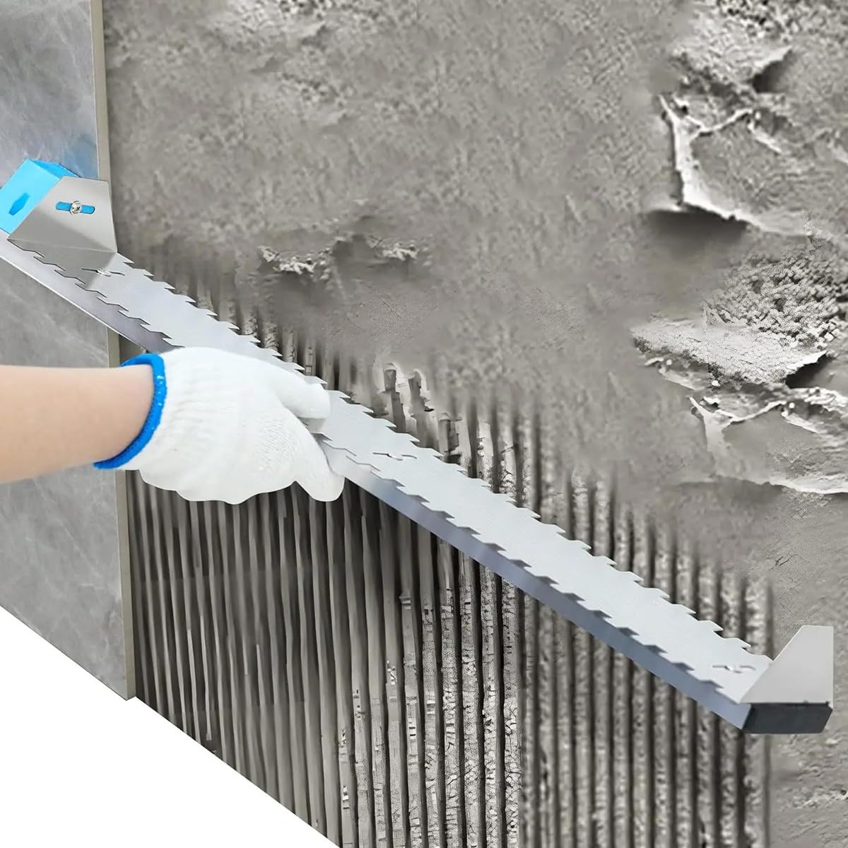 HLGKBY Tile Flat Ash Tool, Round Toothed Smoothing Trowel 60cm/75cm, Rustproof Tile Trowel with Arch Tooth, Perfect for Large Tiles Flooring & Tiling Masonry Hand Trowel 90cm