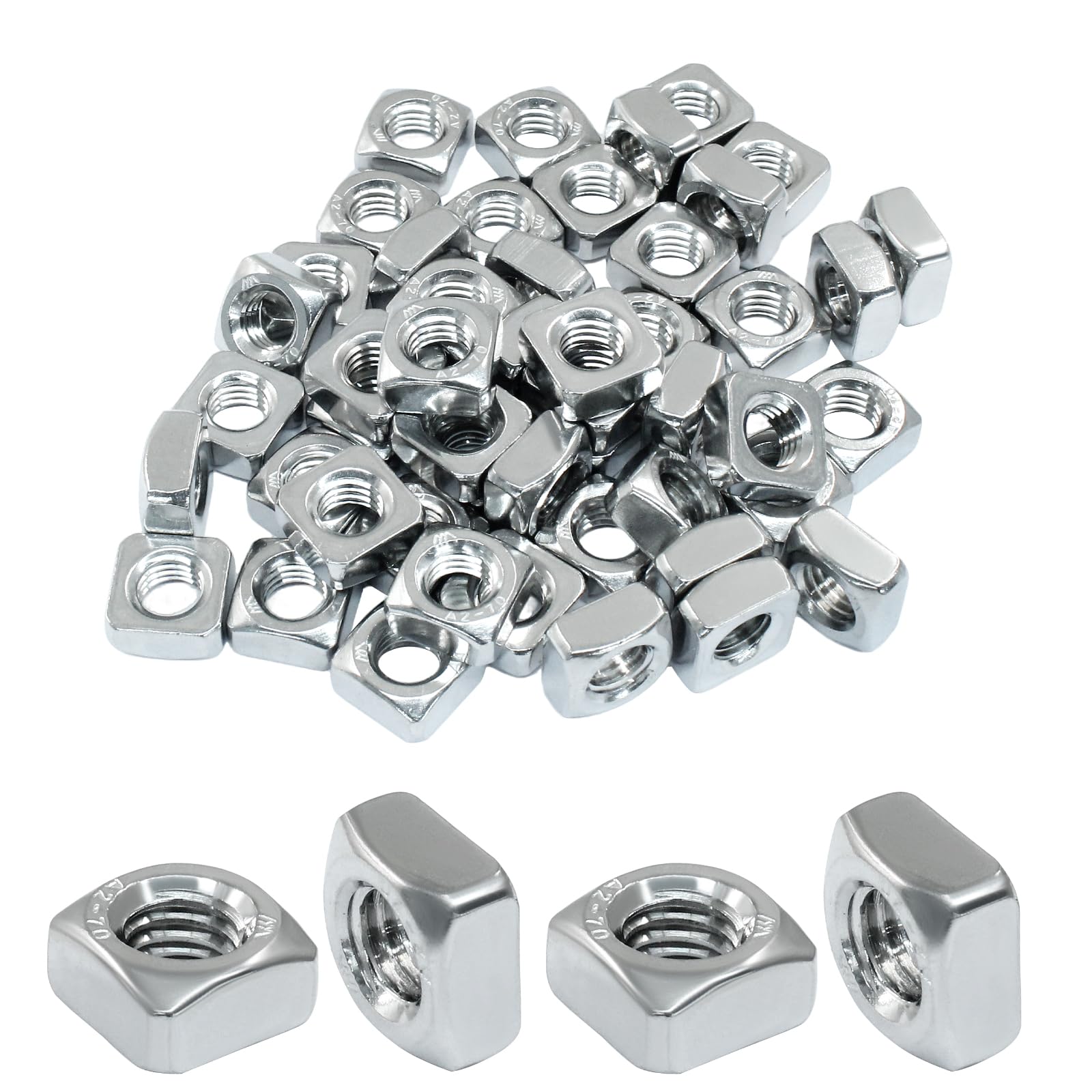 Stainless Steel Square Nuts - 50 Pack M6 -7