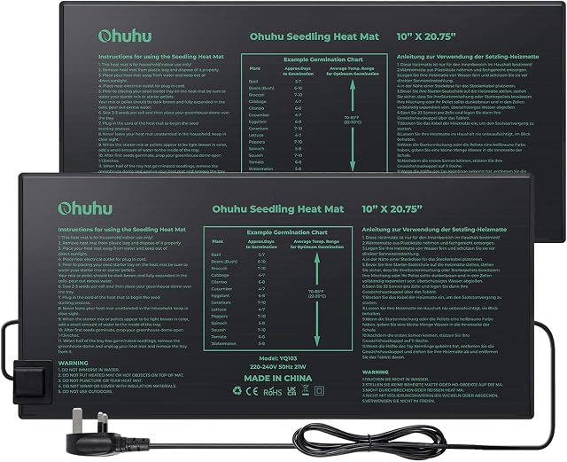 Ohuhu Seedling Heat Mat 2 Pack, Plant Heating Mats IP67 Waterproof Plant Warm Mat, 21 W Hydroponic Heating Pad for Indoor Seedling and Germination, 25X52cm
