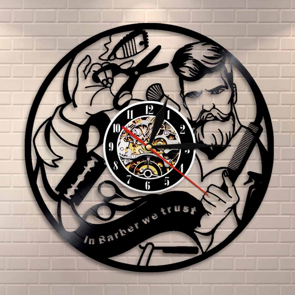ELD Barber Shop znak ścienny zegar ścienny fryzjer płyta winylowa zegar ścienny salon fryzjerski dekoracyjny nowoczesny zegar hipsterski prezent średnica 30 cm 7 kolorów zmienna płyta ścienna zegary