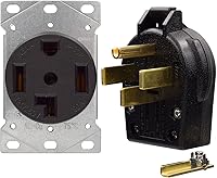 Vista 1 de NEMA 14-30P y 14-30R, 30 amperios, 125 ~ 250 voltios, 3 polos de 4 cables, enchufe angular macho de 4 clavijas y salida de rango de montaje