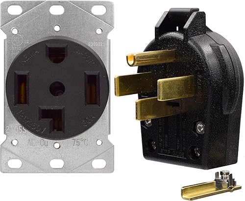 NEMA 14-30P y 14-30R, 30 amperios, 125 ~ 250 voltios, 3 polos de 4 cables, enchufe angular macho de 4 clavijas y salida de rango de montaje