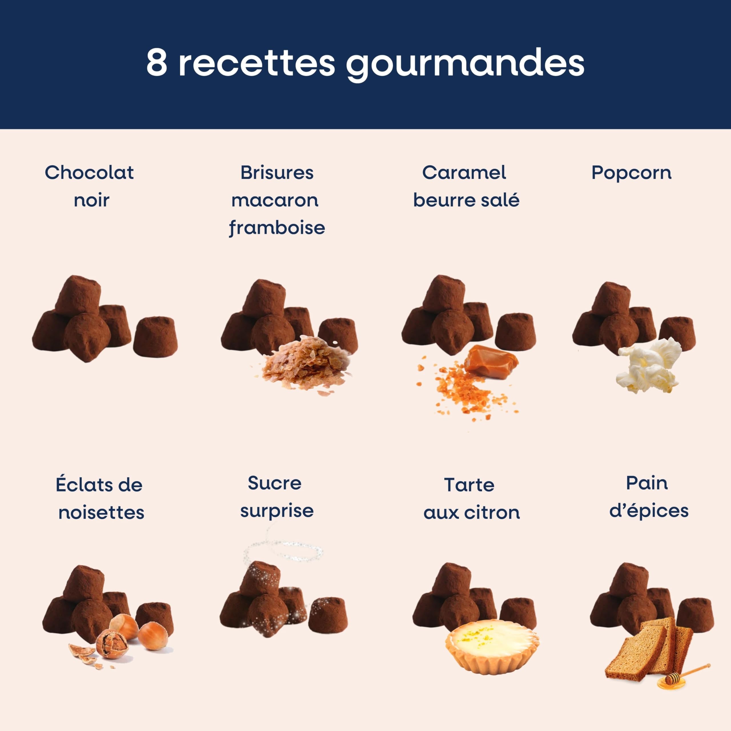Chocolat Mathez - Calendrier de l'Avent chocolat 2025-24 Truffes aux chocolat - 8 saveurs de truffes chocolatées à découvrir avant Noël - Idée cadeau