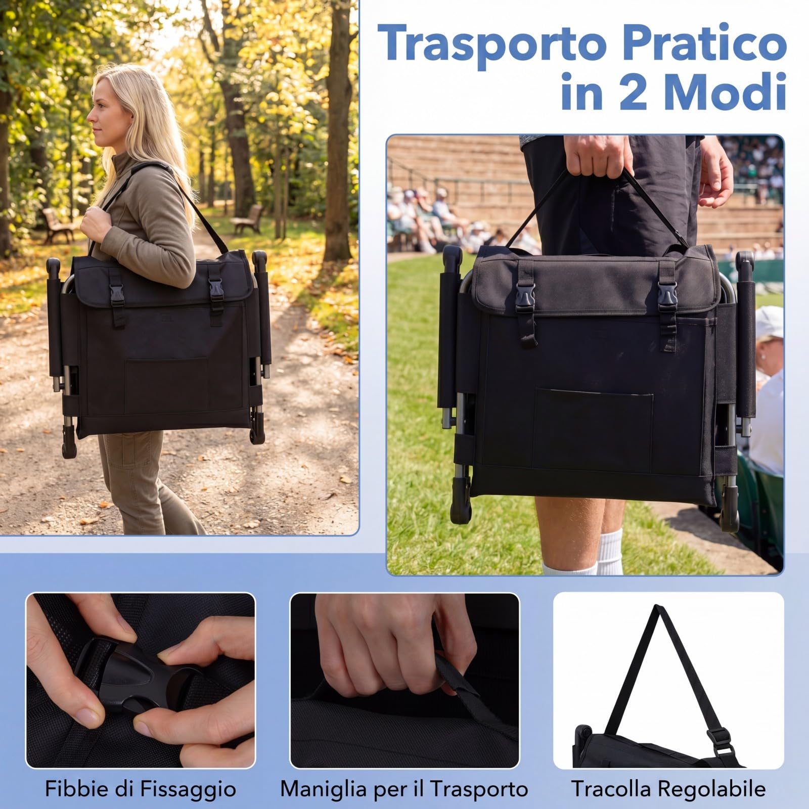 COSTWAY Sedia Stadio, Sedile Pieghvole da Tribuna, con Tracolla e Manico Portatili, Cuscino Imbottito, Schienale, Tasca Portaoggetti, Portabicchieri, per Partite Sportive, Concerti (Grigio)