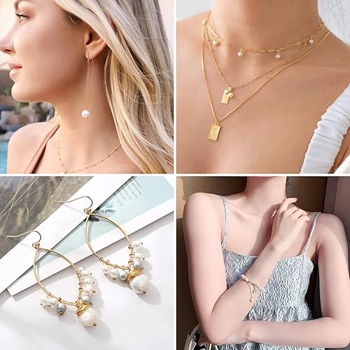 Miniatura 5 de Crafans Abalorios de perlas naturales con bucles de perlas cultivadas de agua dulce con lazo para fabricación de joyas, Platino Perla Latón, Perla