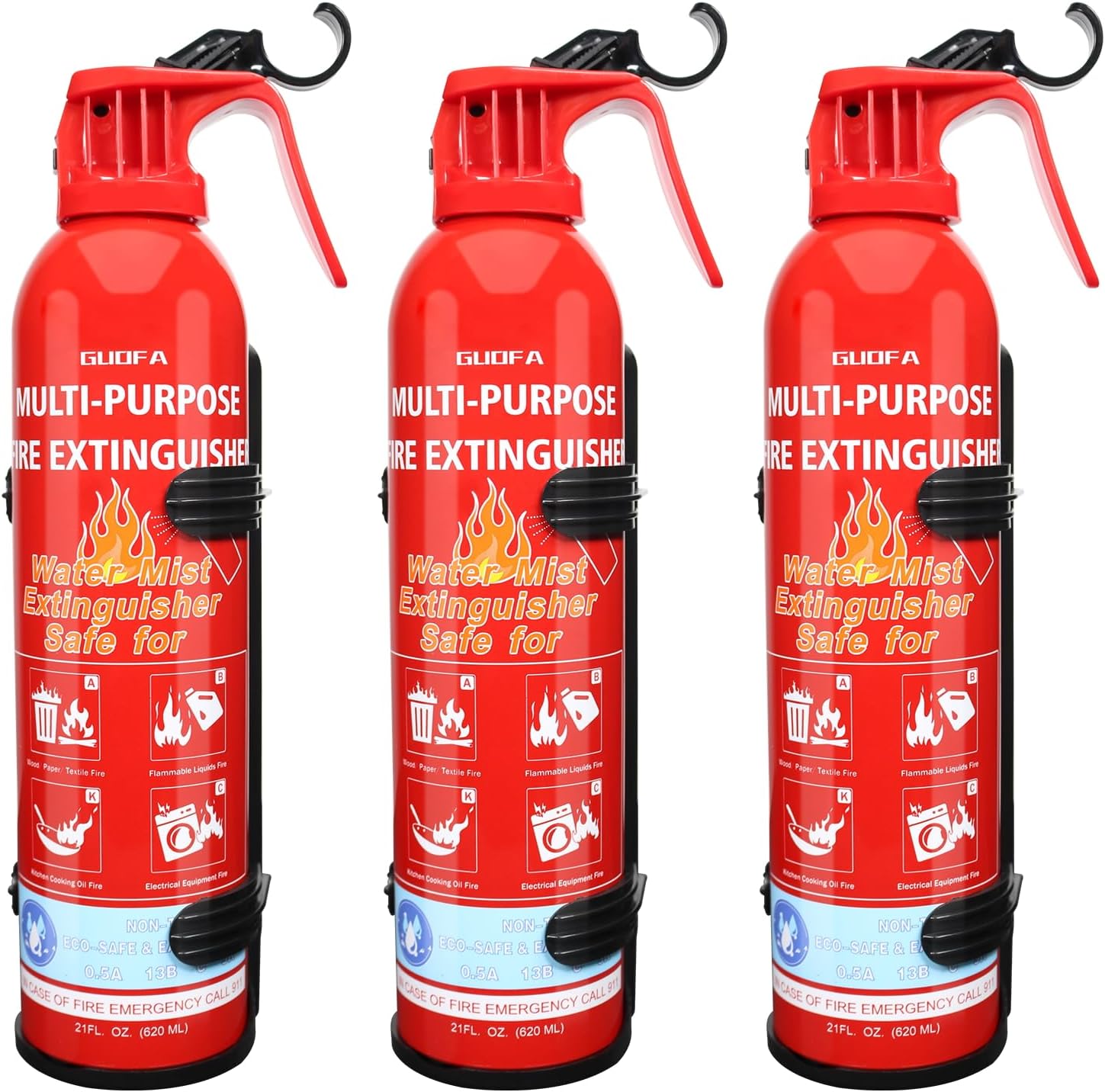 Fire Extinguisher for Home, 3 Pack Vehicle Fire Extinguishers with Mount, Portable Fire Extinguisher Effective on A, B, C, K Fires, Water-Based Extinguisher for Car Boat House Office Kitchen Garage