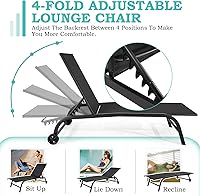 Vista 7 de Patio Chaise Lounge Chair with Wheels, Set of 2 Outdoor Lounge Chairs with Adjustable Backrest, Waterproof Poolside Lounge Chairs