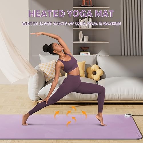 Miniatura 2 de Esterilla de yoga de calefacción con sistema de calentamiento rápido, tapete antideslizante extra grande de 72 x 27 pulgadas, material de doble capa