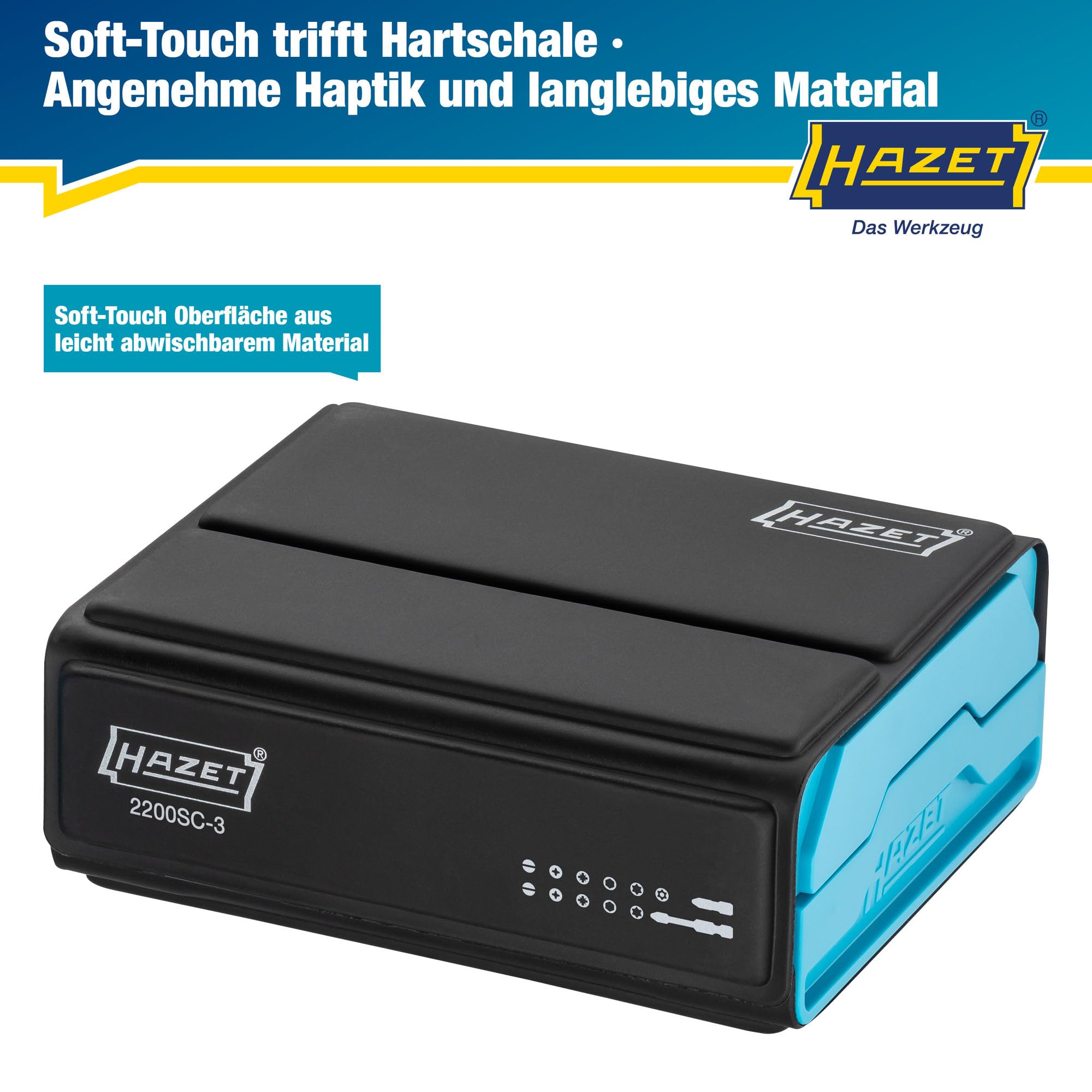 HAZET Smartcase Bit-Satz 2200SC-3 I 96-teilig, Antrieb: Sechskant 6,3 (1/4 Zoll), maximal viele Werkzeuge auf kleinstem Raum für beste Übersicht I klappbarer Werkzeug-Satz Made in Germany