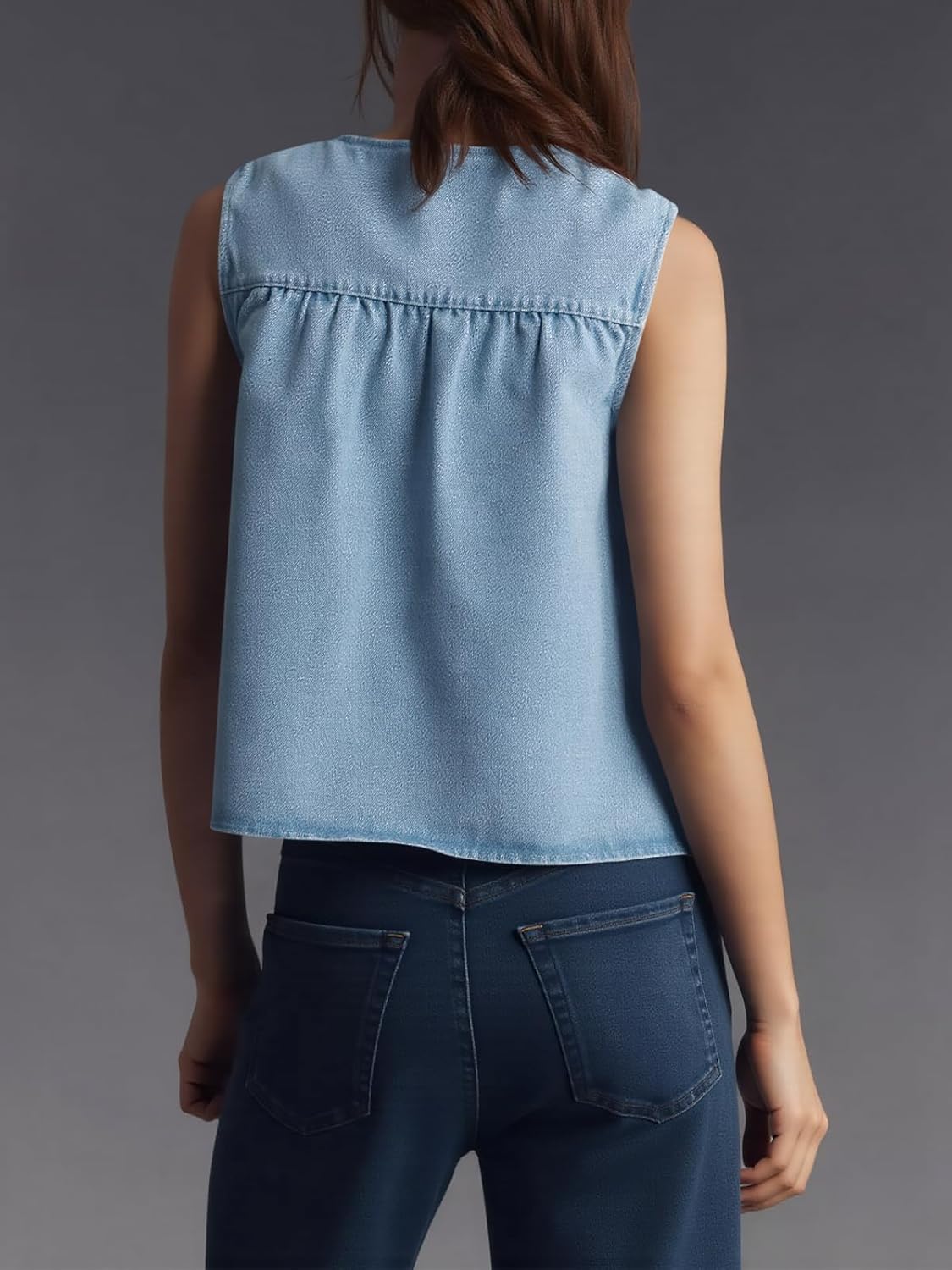 Cicy Bell Womens Babydoll Peplum Denim Tank Tops Loose Fit Swing Flowy Shirred Sleeveless T Shirts Going Out Cute Tees - Image 2