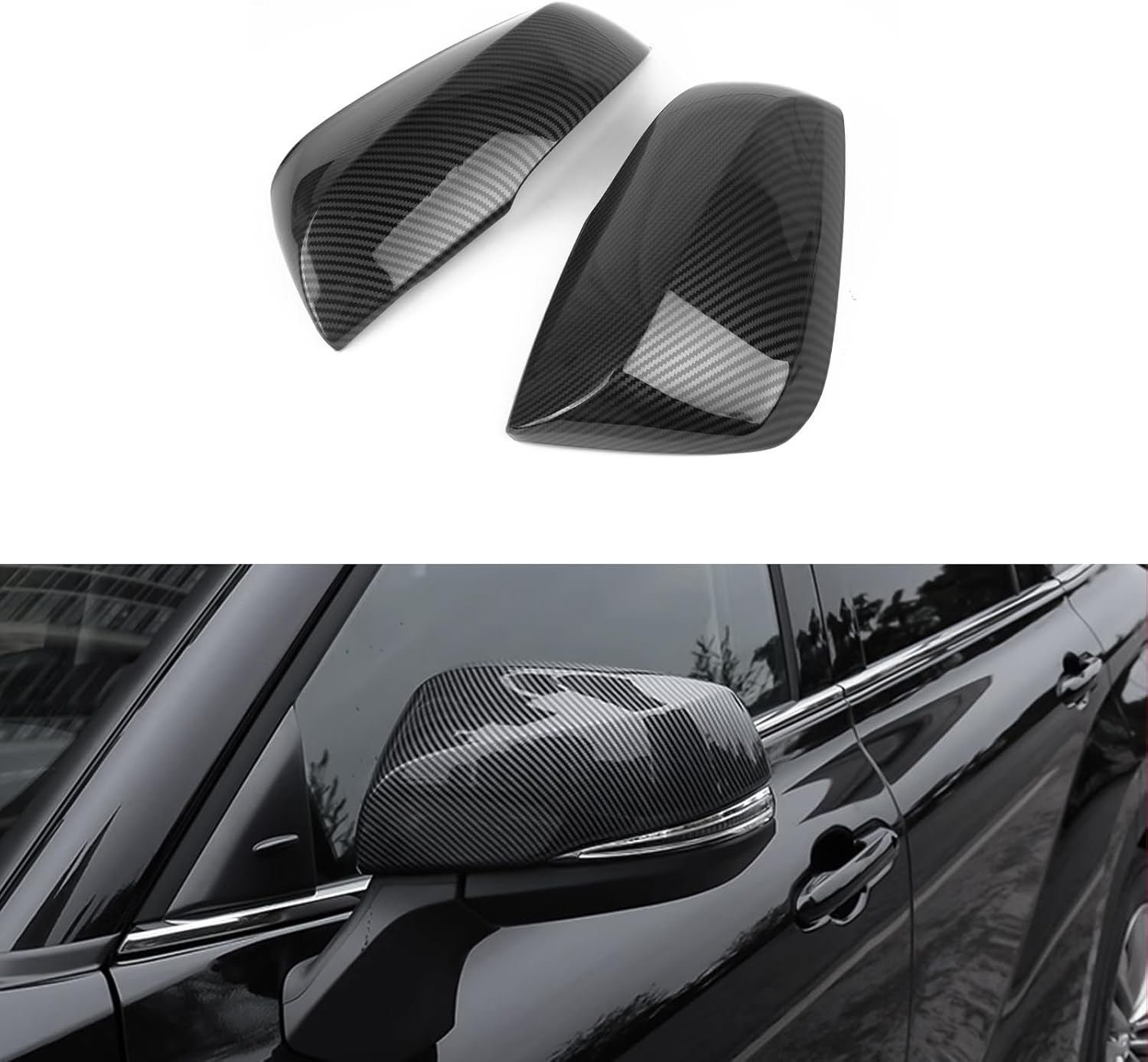 x xotic tech Carbon Fiber Style Side Rearview Mirror Cover Trim Molding Compatible with Toyota Highlander 2020+ Grand Highlander 2024+ RAV4 2019+ RAV4 Prime 2021+ ABS Decoration Exterior Accessories