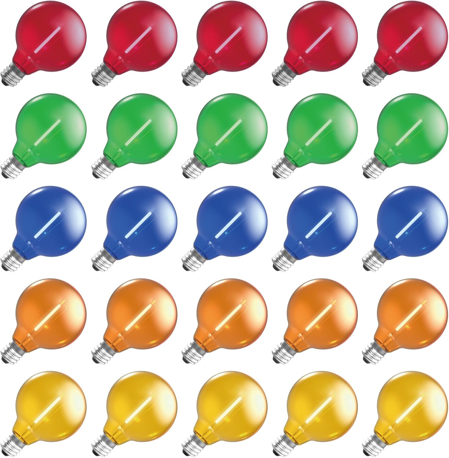 Multicolor G40 Replacement Light Bulbs for Christmas Lights, E12/C7 Candelabra Base,1 Watt Shatterproof LED Globe Light Bulbs, Multi-Color: Red/Green/Blue/Orange/Yellow