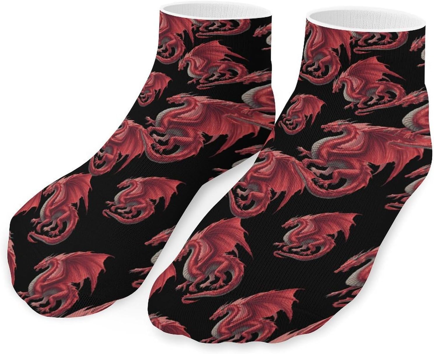 Dragon Flying Redcolor No Show Ankle Socks Low Cut Non Slip Flat Boat Line 5 Pairs Set
