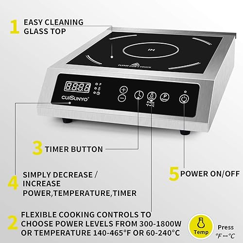 Miniatura 6 de CUISUNYO Estufa eléctrica comercial de inducción de 3500 W y 240 V con sensor digital de control táctil y ajustes de temporizador