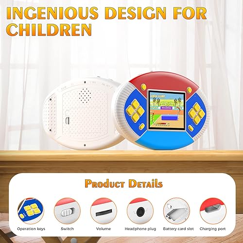 Miniatura 4 de Juegos de mano para niños Construido en 218, rompecabezas de ocio, videojuegos, portátil, recargable, ovalado, colorido, sistema de juegos con