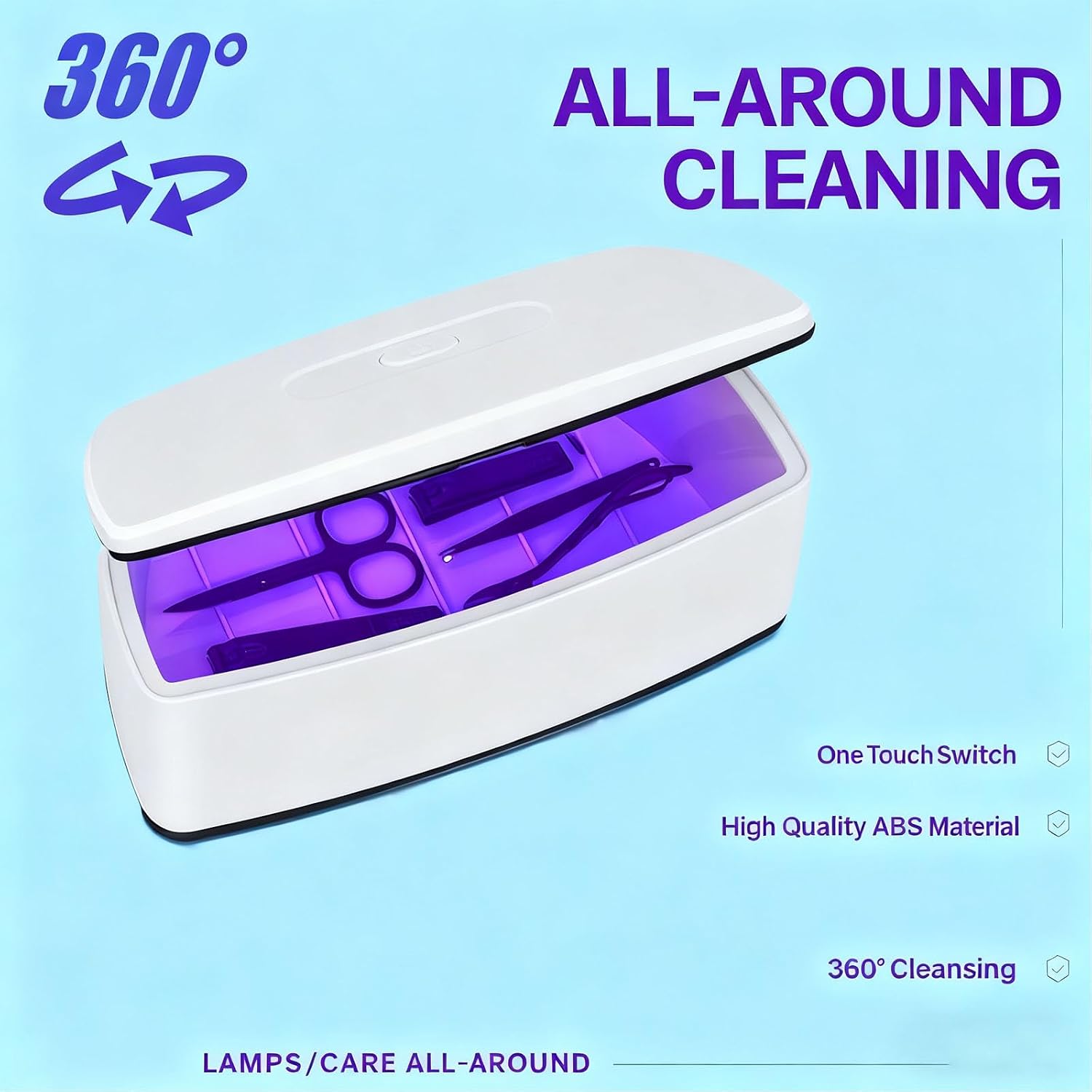 Portable Nail Tool Cleaning Box, 1L Large Capacity USB Cleaning Organizer for Home Salon Manicure Tools, Jewelry, Phones and Glasses Cleaner(White)