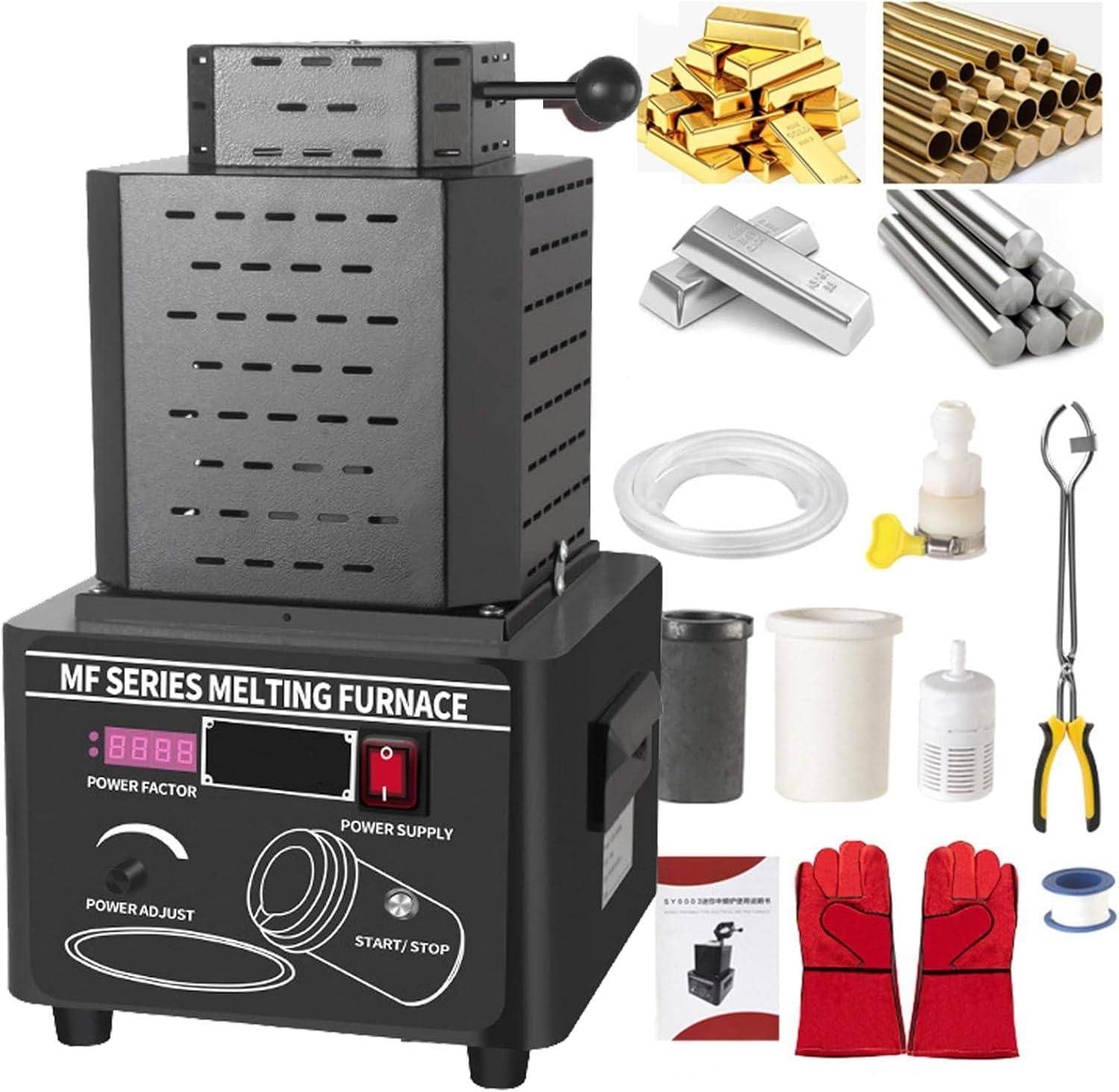 Horno de fusión de Oro de 5000 W, Horno de fusión Digital de 1600 ℃/2912 ℉ con crisol de Grafito de 1/2/3 kg, para refinación de Metales, fundición de chatarra, Plata, Oro,BLACK-1KG