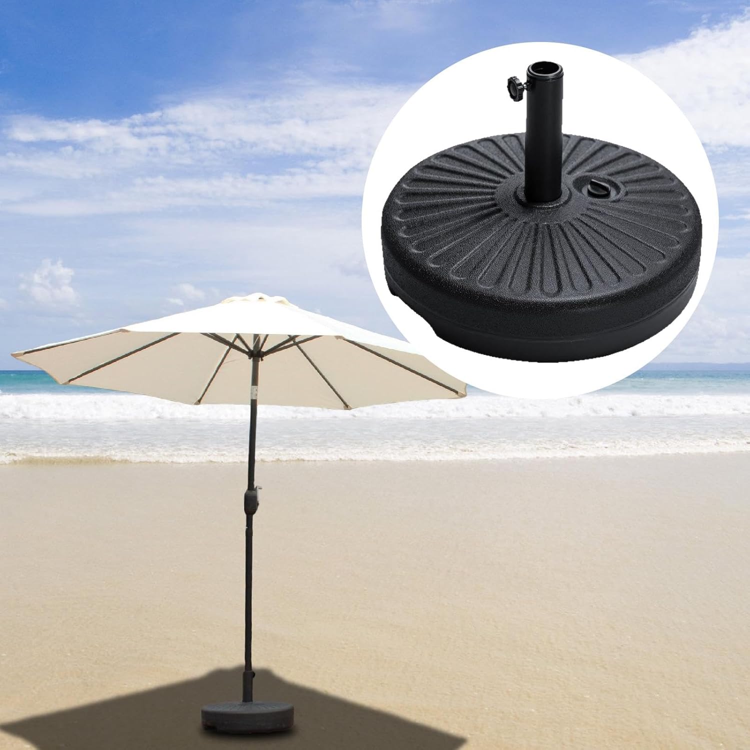 PEWETE パティオ傘ベース、パラソルベーススタンドウェイト屋外夏水砂充填、屋外プールサイド芝生市場用の充填可能なベース, 円形